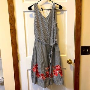 Talbots Embroidered Floral Dancing Stripe Dress - Size 12P